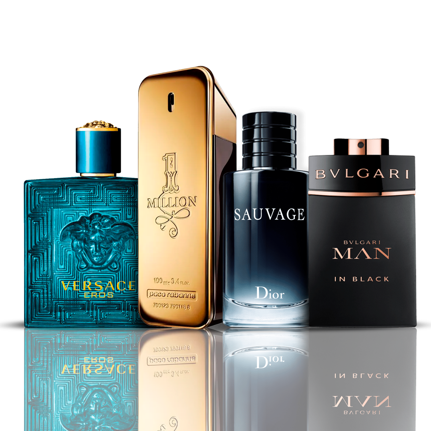 Zestaw 4 perfum | Eros Versace + One Million Paco Rabanne + Bvlgari Man in Black + Sauvage Dior 100 ml (Cópia)